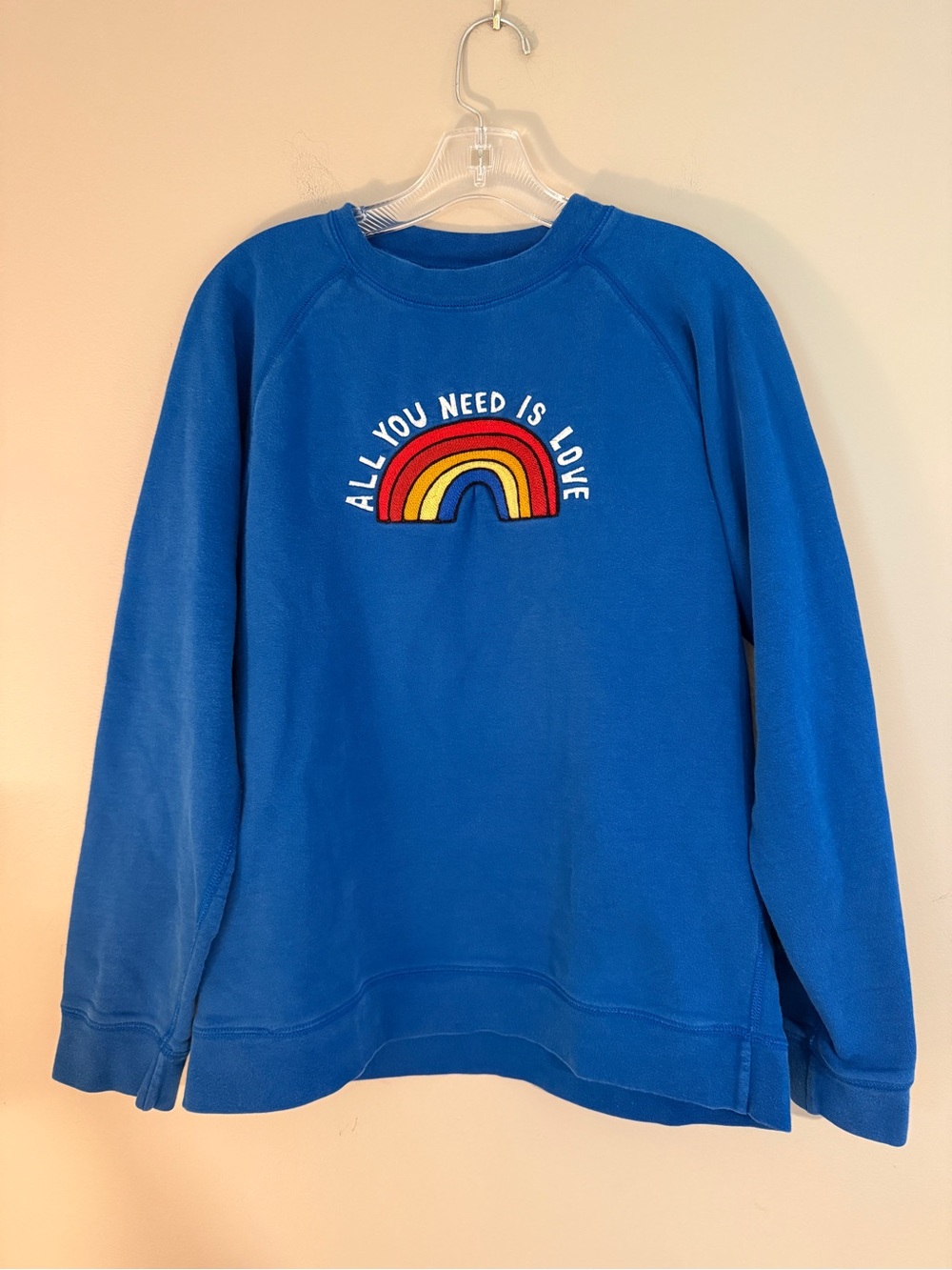 Hanna Andersson Blue Rainbow Sweatshirt All You Need Is Love Medium Cotton